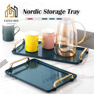 Luxury Storage Tray Gold Handle Tray Household Cosmetic Storage Decorative  Tray Living Room Kitchen Fruit Tea Cup Plastic Plate