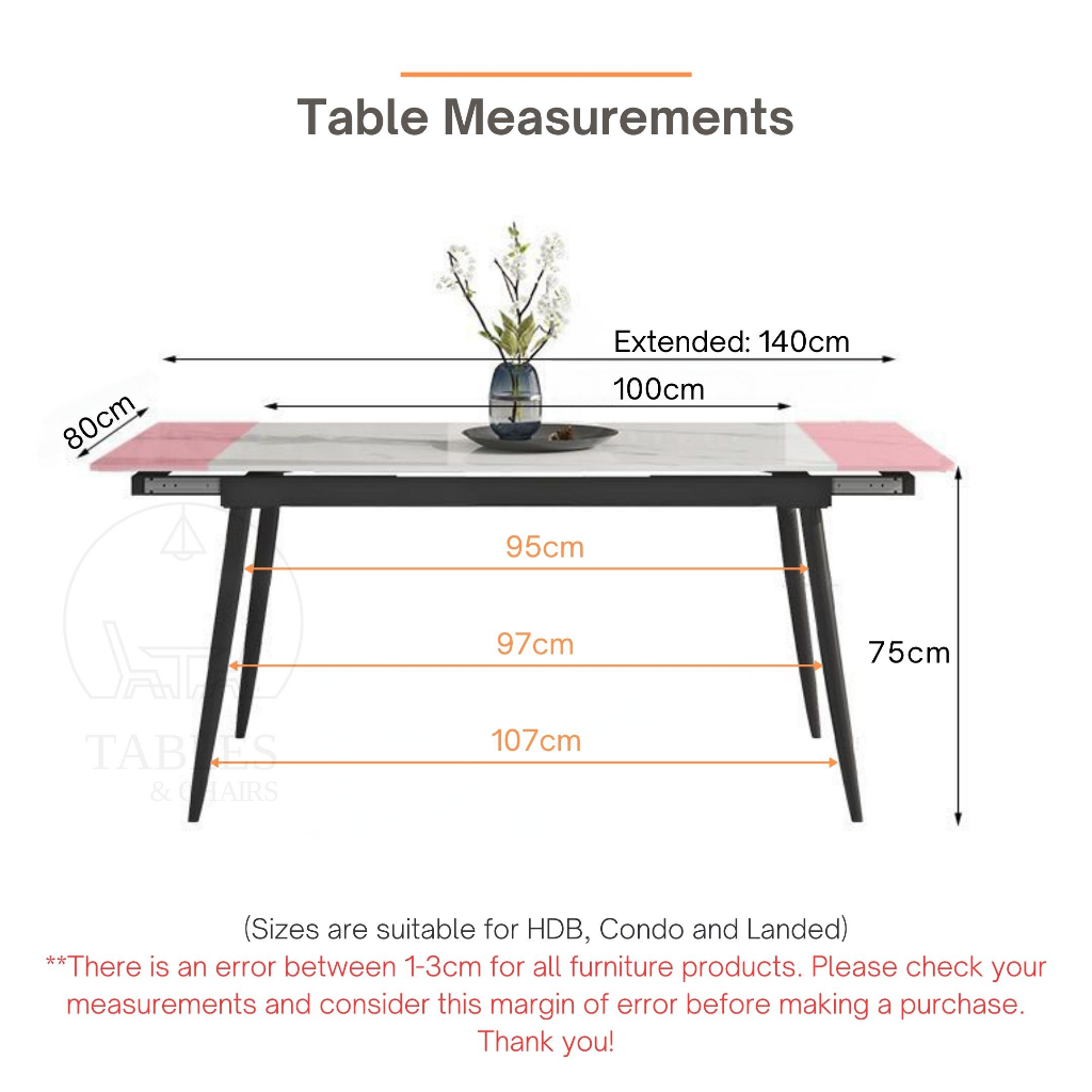 [SG] Extendable Dining Table Set Sintered Marble & Chairs 1m1.3m