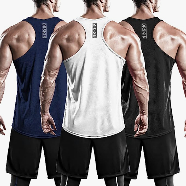 DRSKIN Korea Men`s Dry Fit Y-Back Cool Dry Sleeveless Top Mesh T Shirts Loose Fit Gym Fitness Bodybuilding Workout Football Basketball