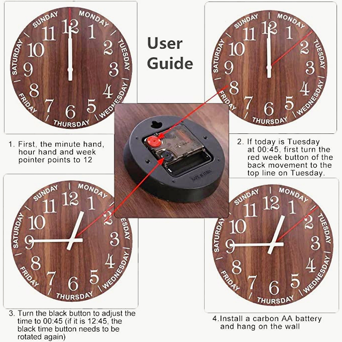 [SG ] 12 Inch Luminous Wall Clock Glow In The Dark Night Clock Wooden ...