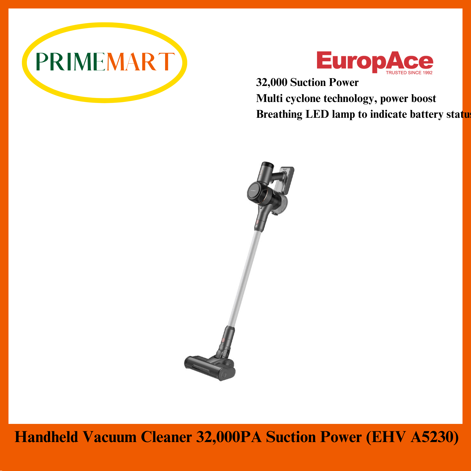 EuropAce Handheld Vacuum Cleaner Strong 32,000PA Suction Power EHV
