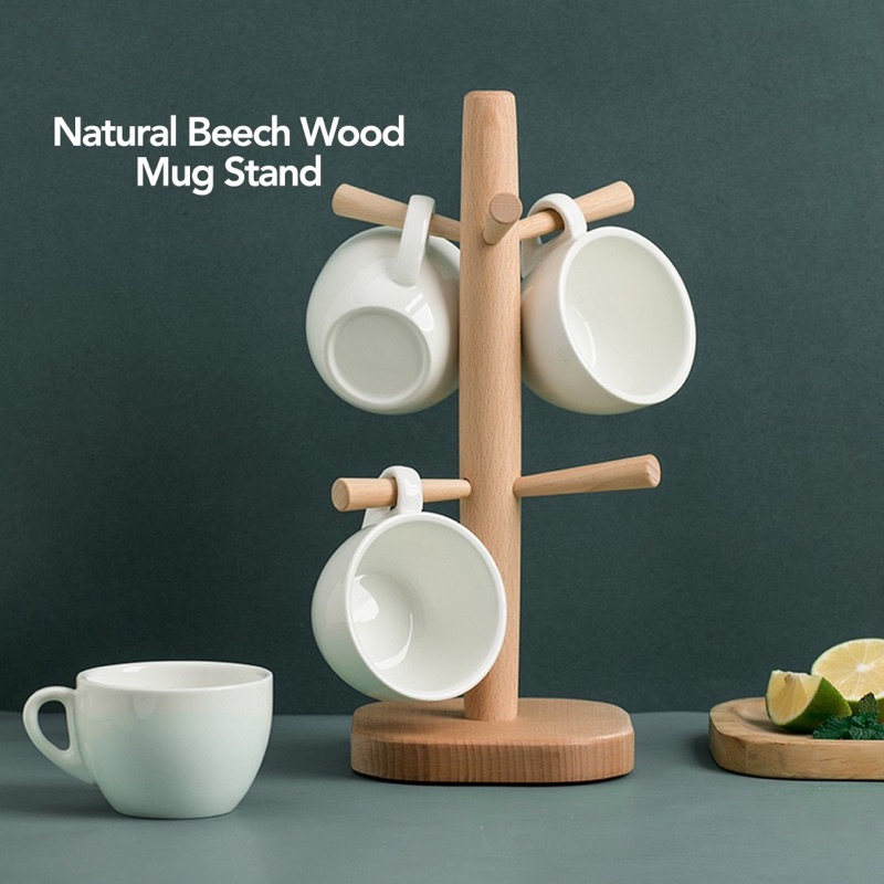 SG STOCKS Japanese-Style Mug Holder Wood Cup Holder Creative Beech 6 ...