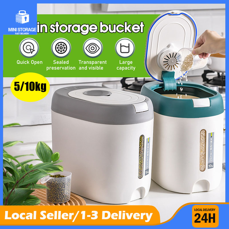 [SG Stock]5kg/10kg Kitchen Rice Container Dog/Cat Food Bucket Food