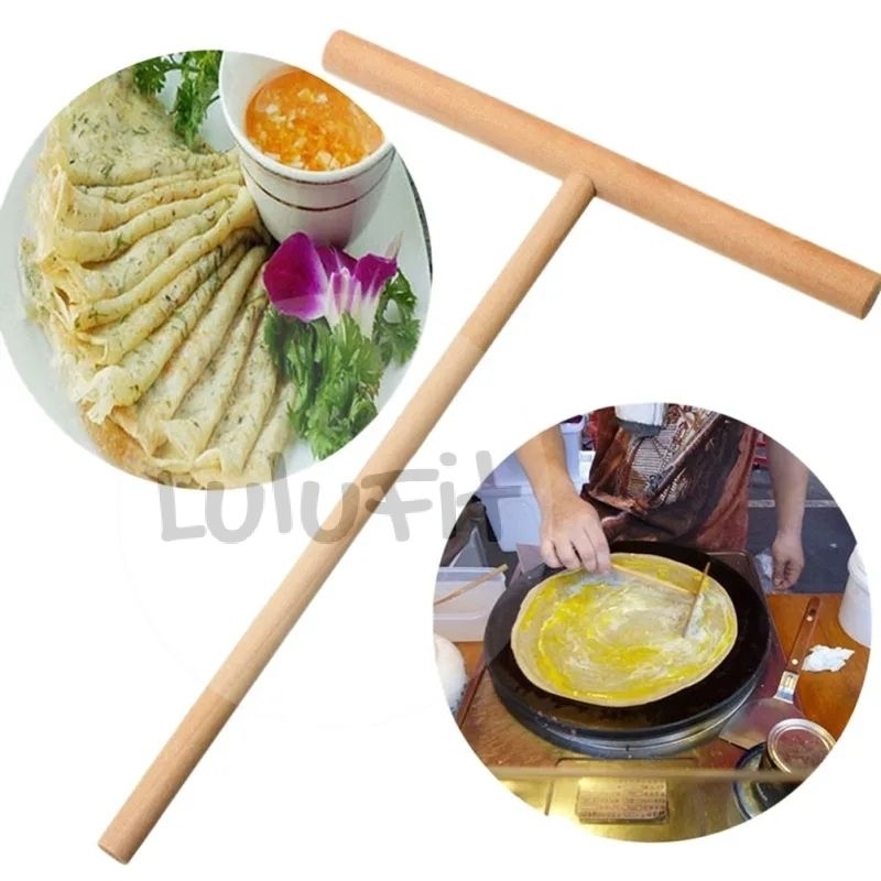 T Shape Wooden Crepe Maker Pancake Batter Spreader Stick Crepes ...
