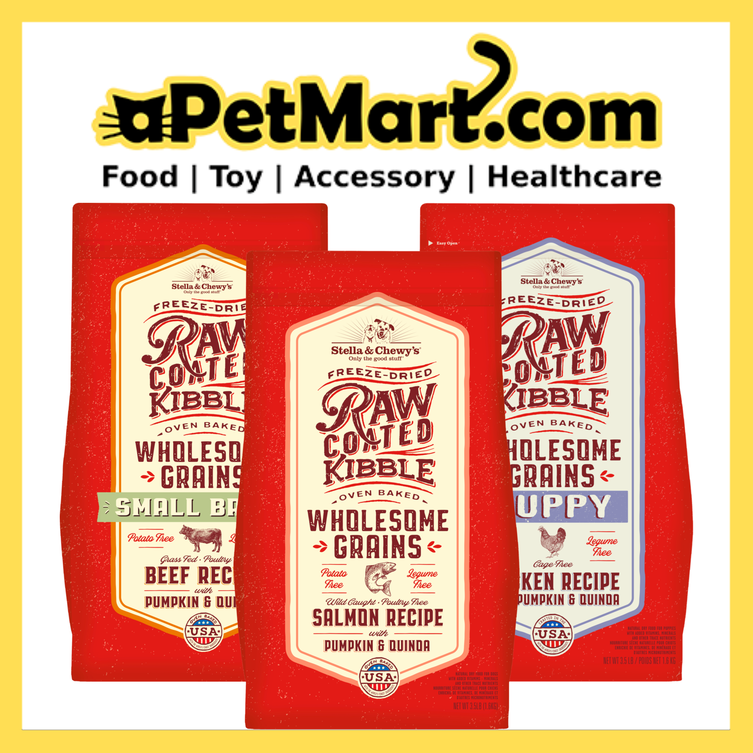 Stella & Chewy’s Raw Coated Wholesome Grains Kibbles 3.5lb (3 Flavors