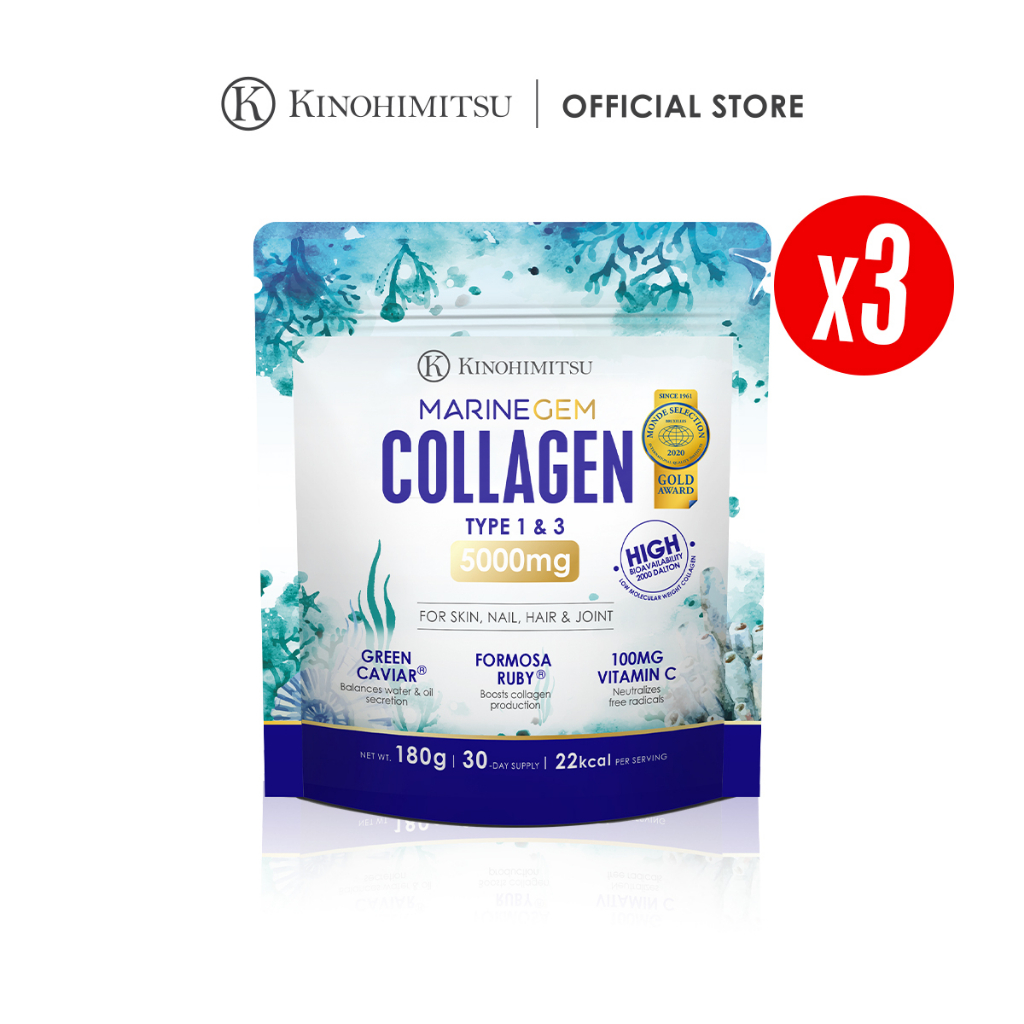 [Bundle of 3] Kinohimitsu 3 Months MarineGem Collagen Powder (Collagen Type 1 & Type 3)