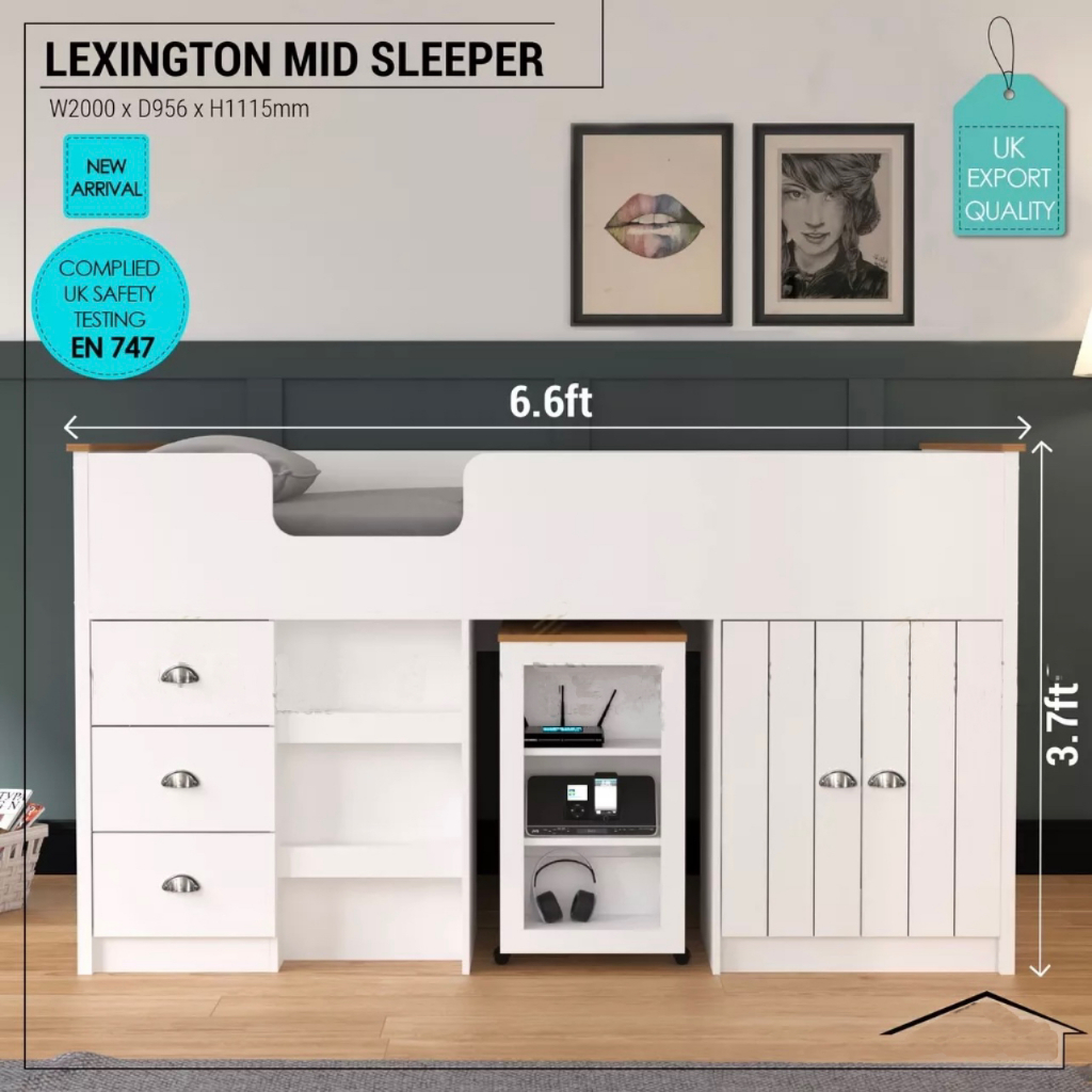 Luxe Lexington Baxton Loft Bed Frame Single Children Drawers Cupboard Shopee Singapore