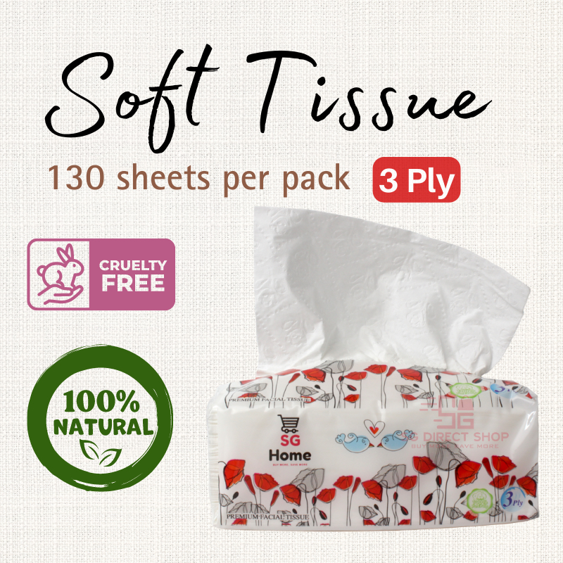 [4 PACK] SG Home 3Ply Facial Tissue 130sheet per Pack | 100% Virgin ...