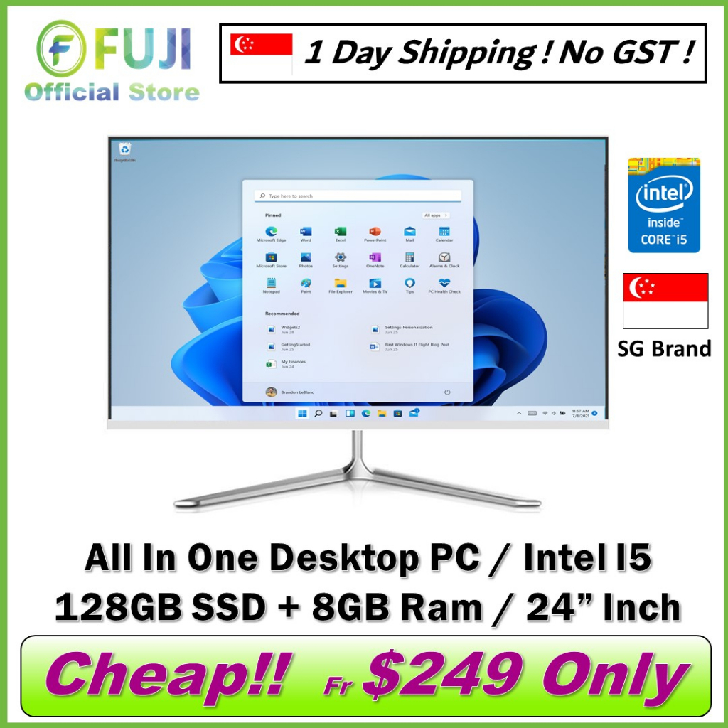 Brand New All In One Desktop PC / Intel Core i5 / 128GB SSD + 8GB RAM / Fast Boost Up / Windows 11 + Free MS Office