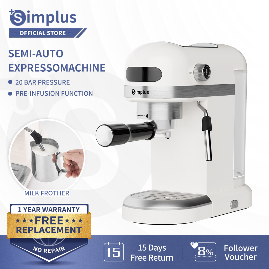 Simplus Semi Auto Espresso Machine With Steam Milk Frother Coffee Maker 20Bar Pressure 1.4L