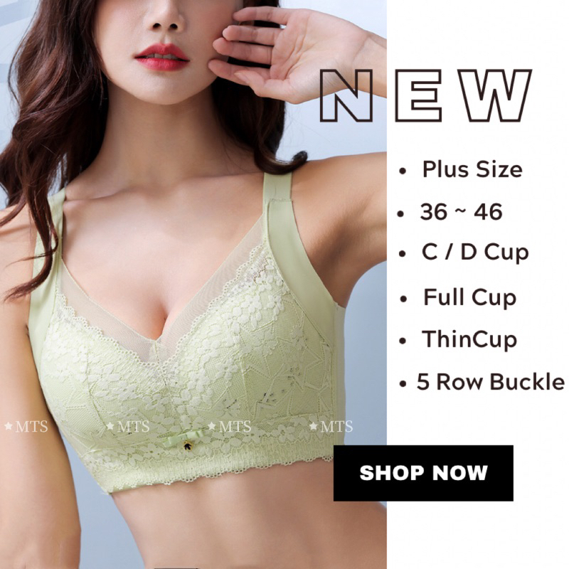 SG Instock】Plus Size 36 to 46 Full Thin Cup C/D No Steel Ring bra Support  Armpit Fat Wireless bras