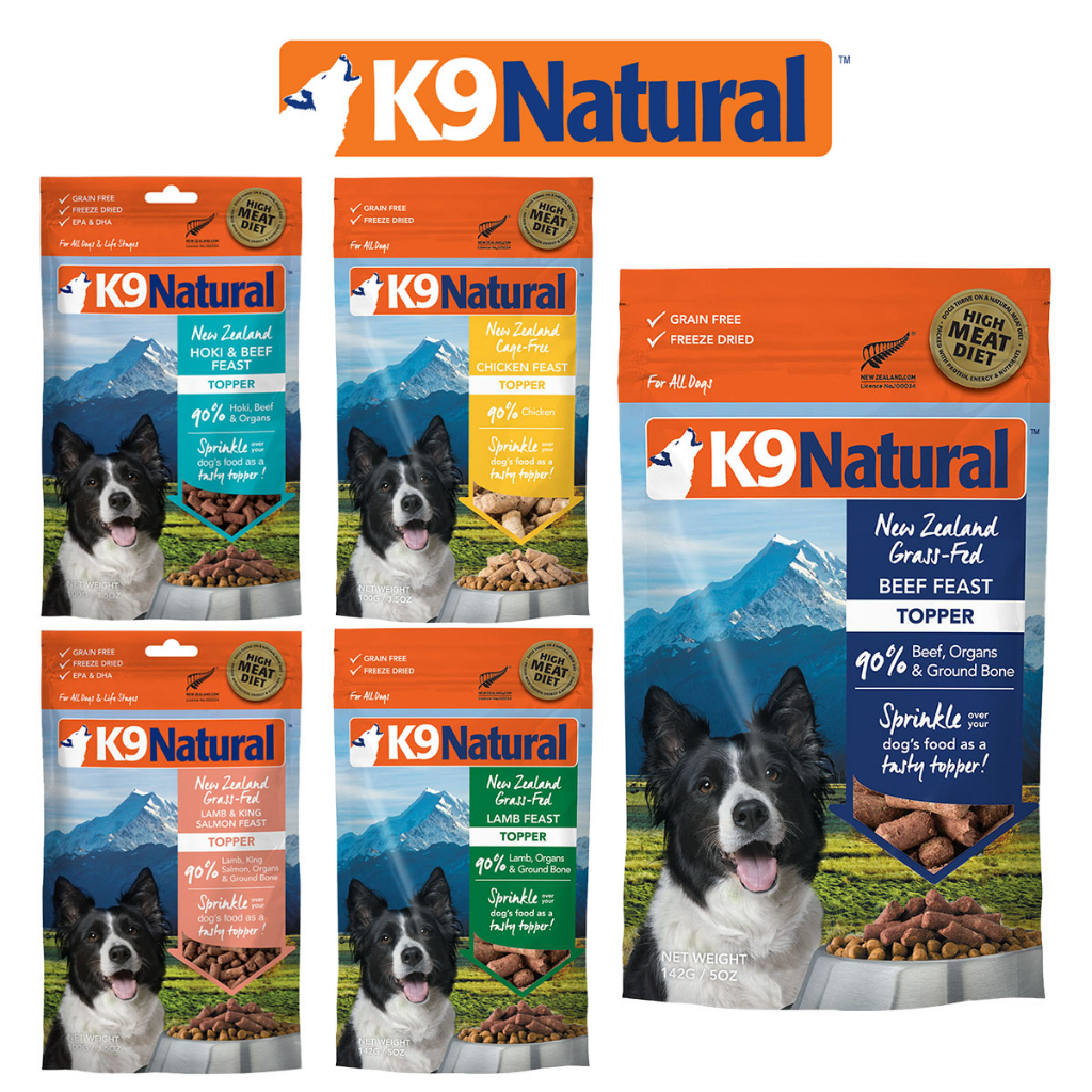 K9 Natural Freeze Dried Dog Food Topper 142g Lamb, Salmon, Beef, Hoki