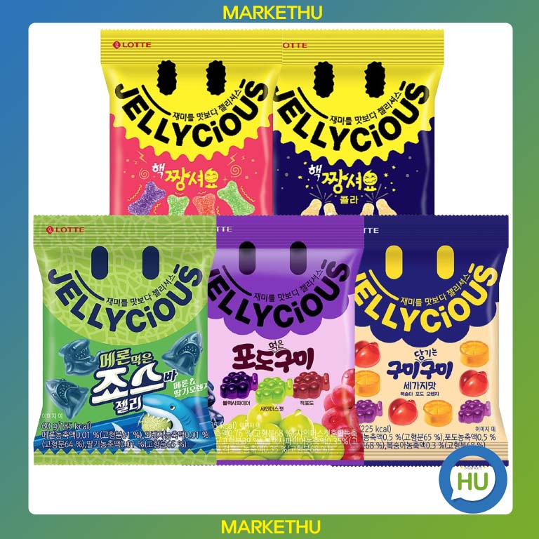 [LOTTE] Jellycious Gummy Gummy Jelly 5 kinds Mix, Grape, Melon Shark ...