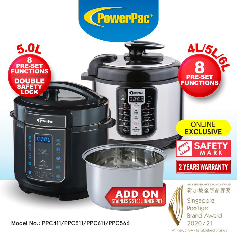 PowerPac Electric Pressure Cooker With Stainless Steel Pot 4.0L/5.0L/6