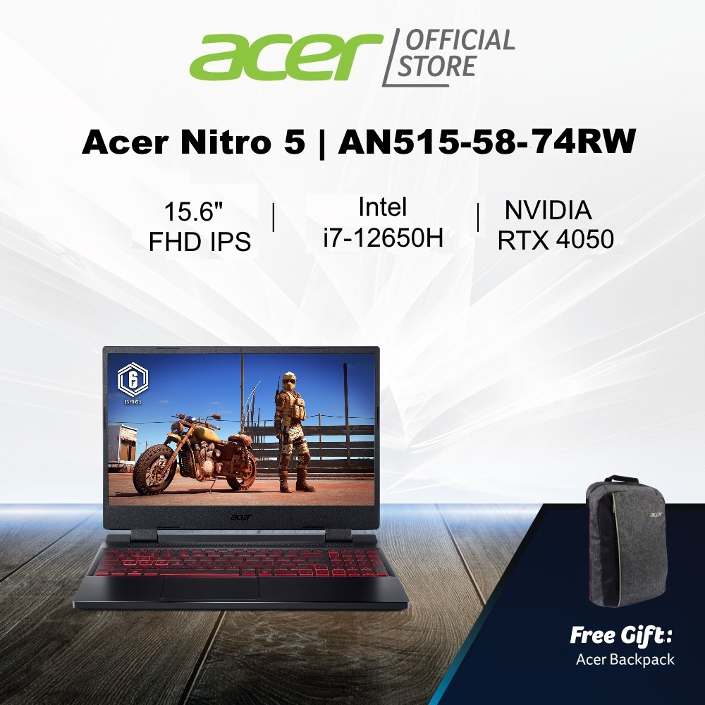 [NVIDIA RTX 4050 Graphic] Acer Nitro 5 AN515-58-74RW 15.6” FHD IPS 144Hz Gaming Laptop | Intel i7-12650H | 16GB RAM