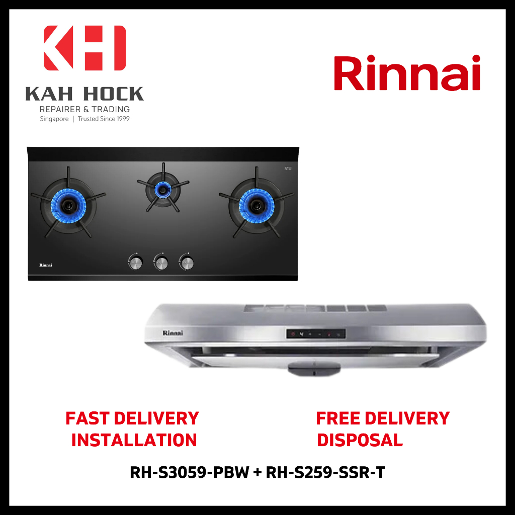 RINNAI RH-S259-SSR-T SLIMLINE HOOD + RB-3CGN 3 INNER BURNER BUILT-IN ...