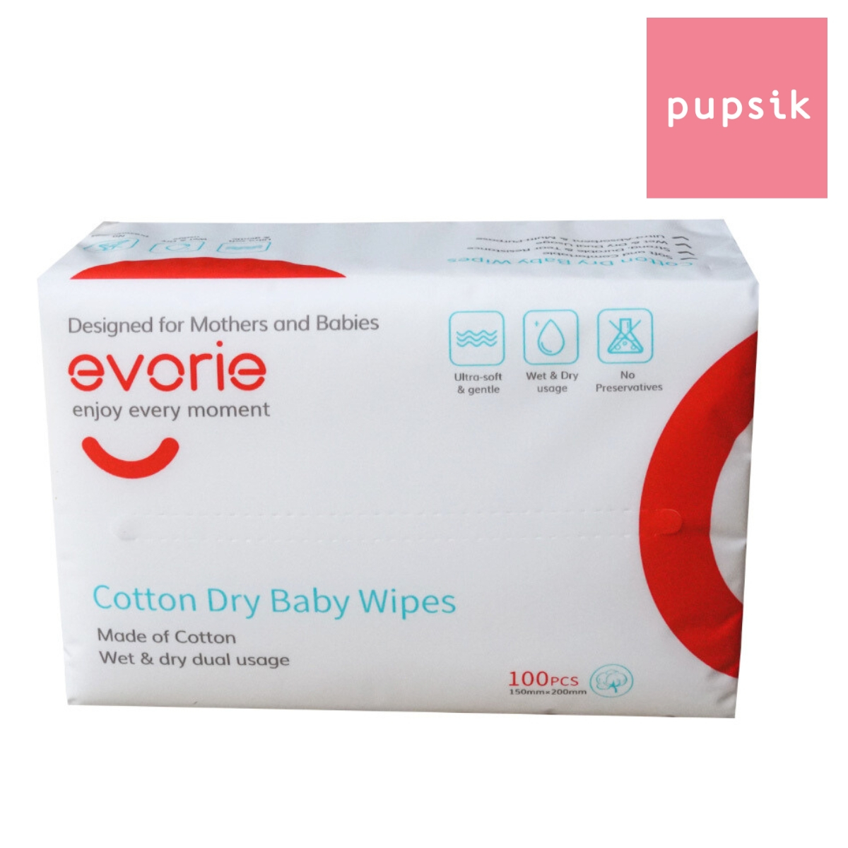[Exp 10/26] Evorie Premium Cotton Dry Baby Wipes (100 pcs) Shopee