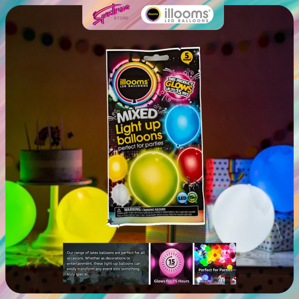 illooms® LED Balloon Mixed Colours Light Up Balloons 5 Pack Shopee