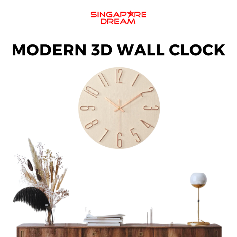 Wall Clock Modern 3D Quartz Silent Hanging Large Clock 30cm 12 Inch ...