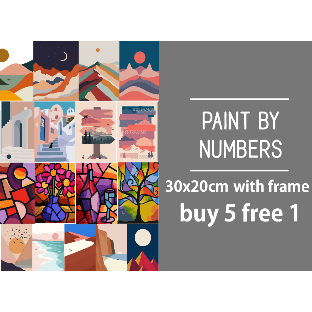 Buy 5 Free 1 Stretched Canvas 30x20cm Paint by Numbers Art Canvas Art ...
