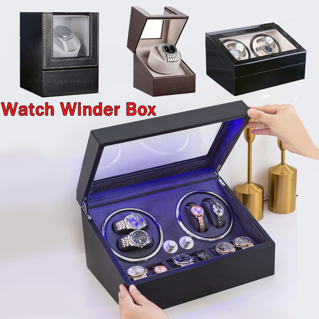 Watch Winder Box Automatic 4+6 Double Head With Led Light Men Gift