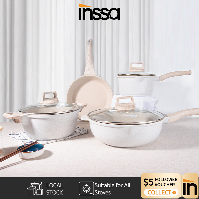 INSSA Pan Non Stick cooking pot 4pcs kitchen cookware set frying pan