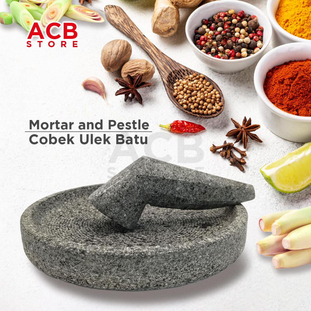 [SG STOCK] Traditional Indonesia Cobek Batu & Ulek Stone Mortar and Pestle Lesung Batu