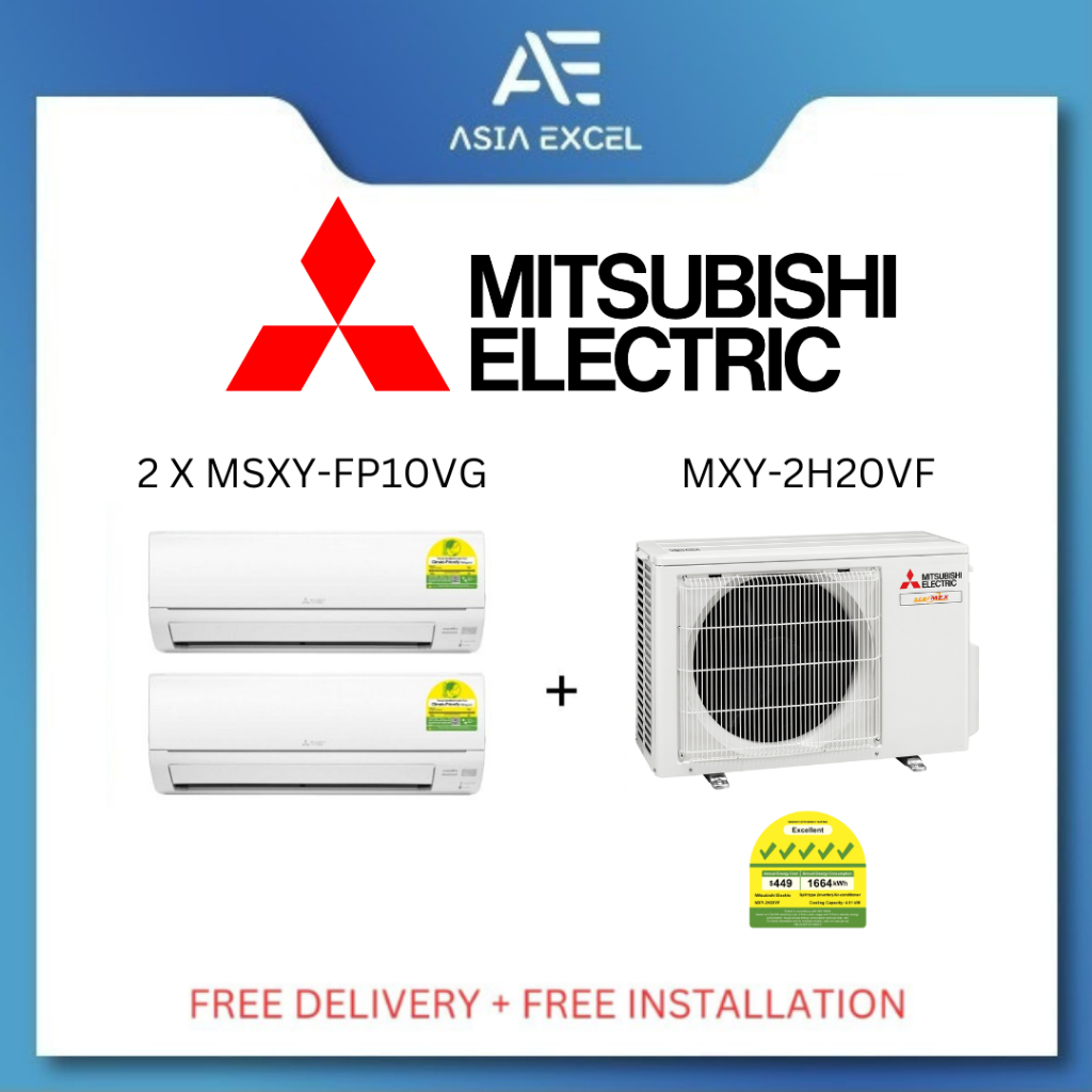 MITSUBISHI ELECTRIC SYSTEM 2X 9000 BTU 5 TICKS AIR CONDITIONER (2X MSXYFP10VG + MXY2H20VF