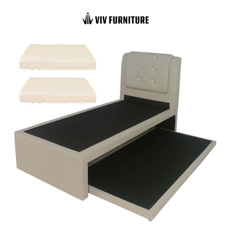 2in1 Faux Leather Bed Frame + Preston Foam Mattress Set Pull Out