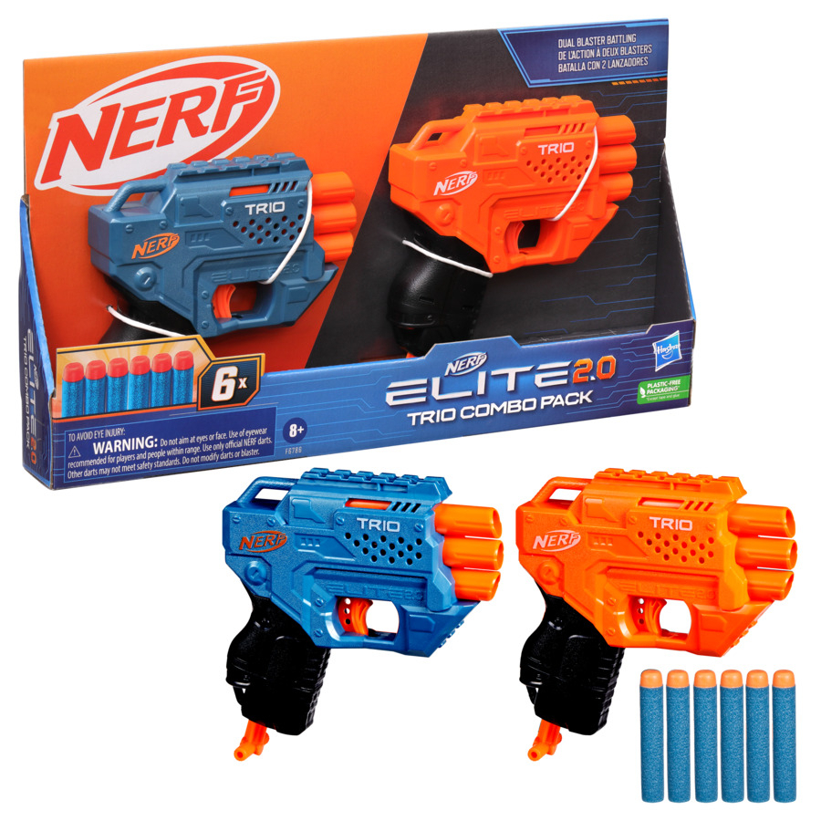 Nerf Elite 2.0 Trio Combo Pack, 2 Trio Nerf Blasters, 6 Nerf Elite 