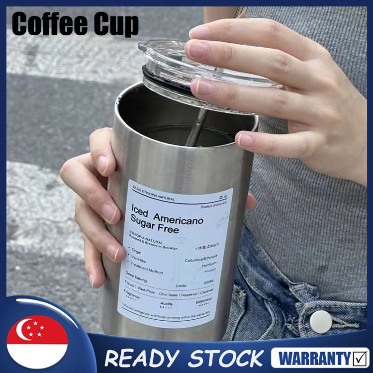 SG [READY STOCK] 600ml Stainless Steel Coffee Cup Water Bottles Direct