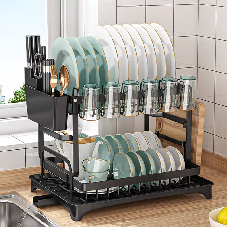 Plastic Countertop Storage Rack With Water Droplet Dish Rack Kitchen  Organizer Plate Rack, Chopsticks Cage Storage Box And Drain Basket