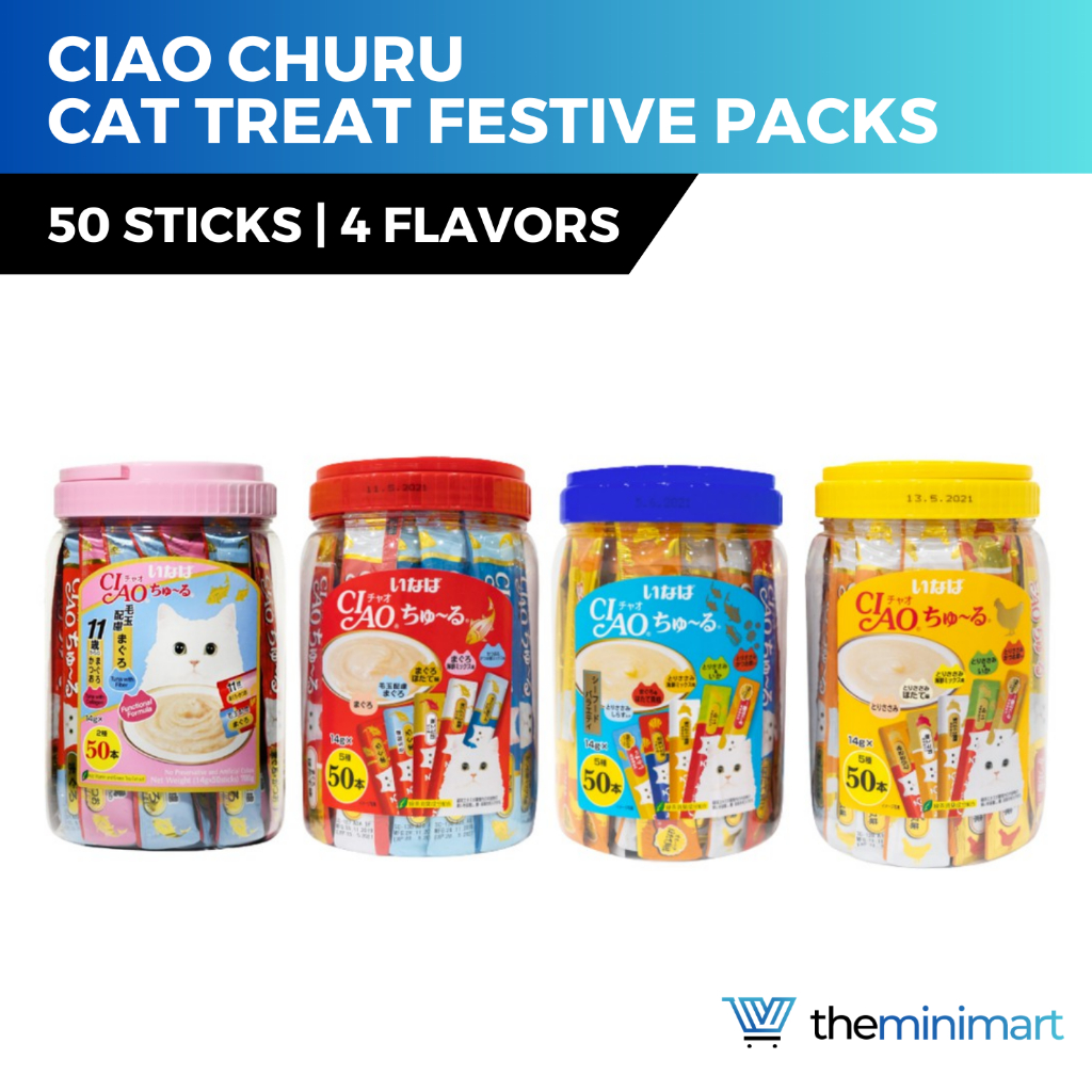 Ciao Churu Cat Treats 50 Sticks, Festive Pack, Chicken Tuna Seafood