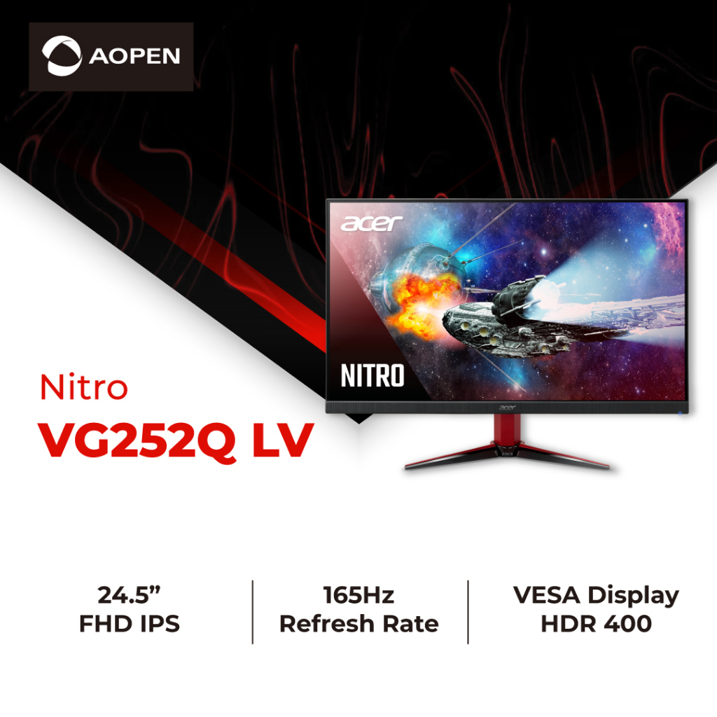 ACER NITRO VG252Q LV 24.5-Inch FHD IPS 165Hz 0.5ms Zero Frame Slim Flat ...