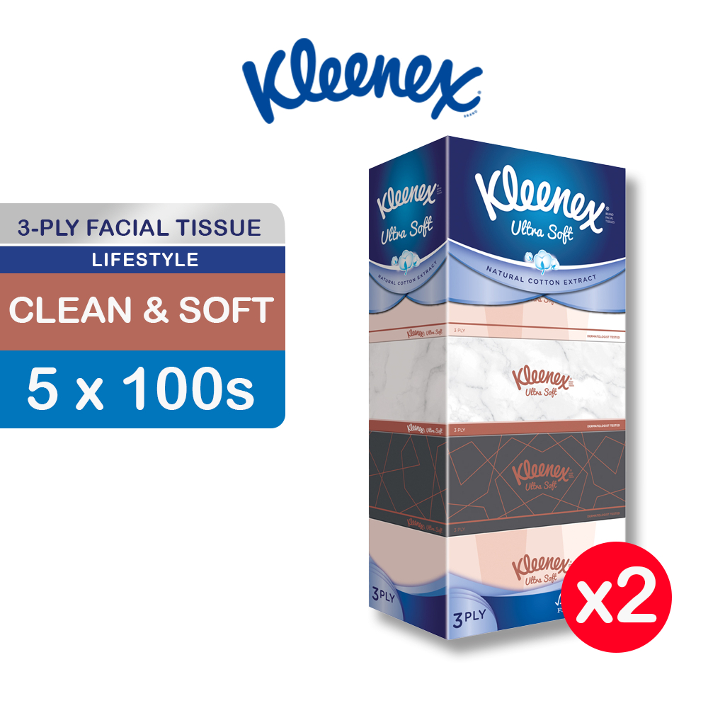 (Bundle Of 2) Kleenex Ultra Soft 3-Ply Facial Tissues 5x100 Sheets ...