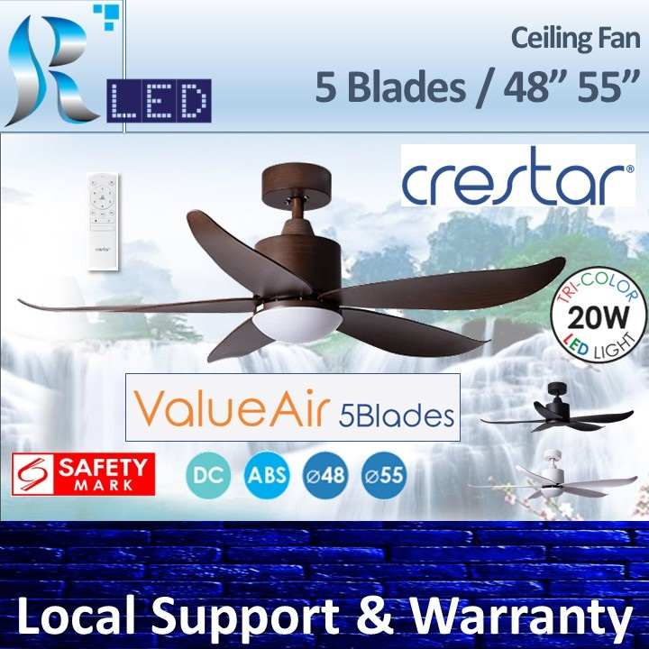 (Crestar) Ceiling Fan / Value Air 5 Blades / 48" 55" / Tri Color Light