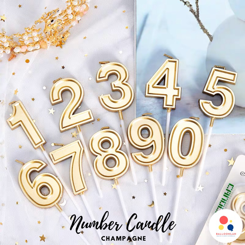 NUMBER Candle Birthday Candles Parties Champagne Gold [READY STOCK IN