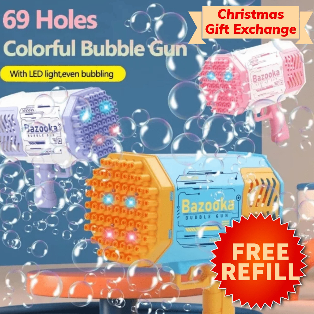 [SG STOCK] Free Refill Super 69-Hole Bubble Machine Toy Auto Gatling Bubble Gun 2 colors For Kids Teens