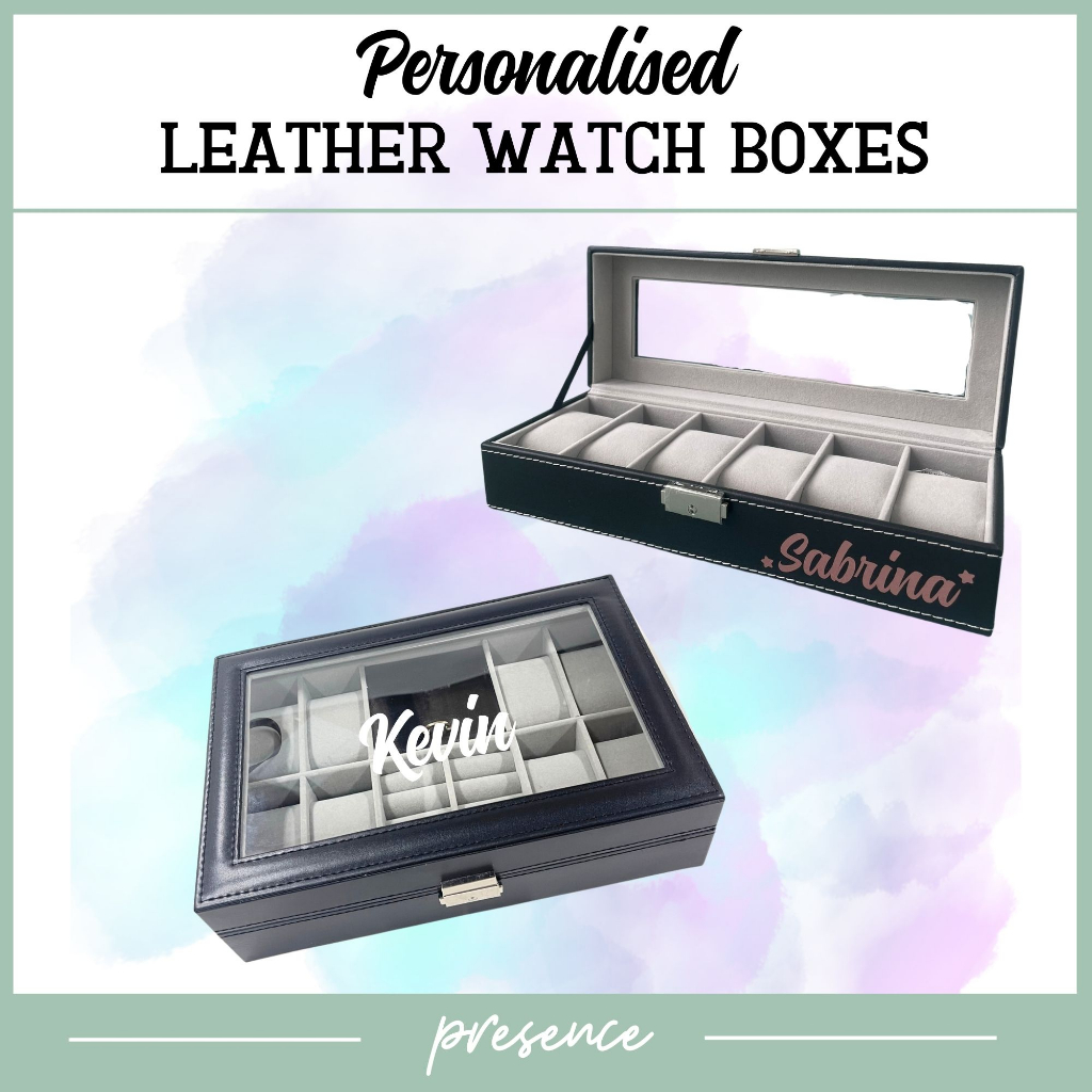 Personalised leather 2024 watch box