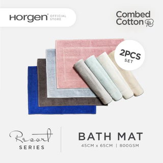 (2pcs Bath Mat) Horgen Resort Series Combed Cotton Bath Mat Terry Mat (Thick 800GSM Bathmat ) (45x65cm)