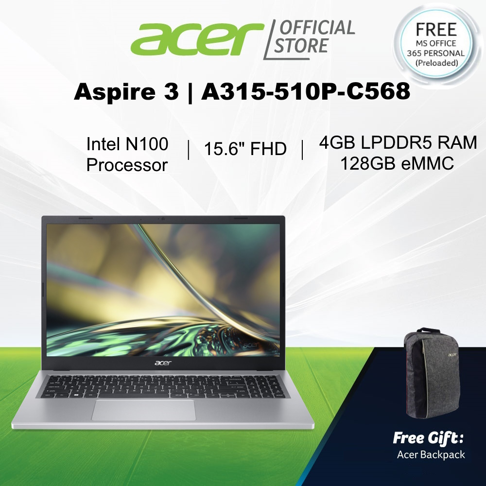 Acer Aspire 3 A315-510P-C568(Silver) Laptop 15.6-Inch FHD Display with Preloaded Microsoft Office 365 Personal