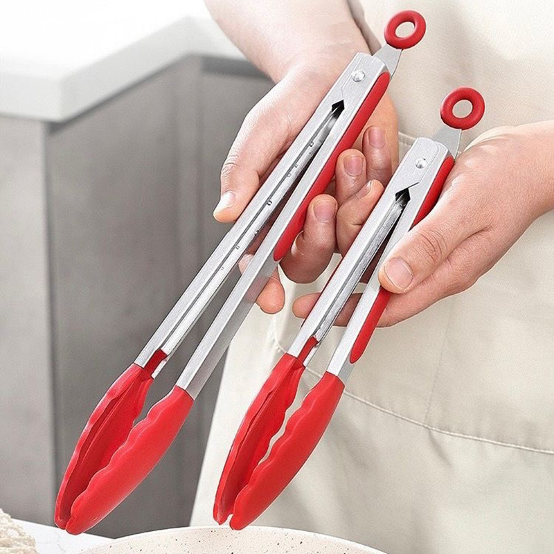 2 Pack Silicone Cooking Kitchen Tongs Kit, NonStick Stainless Steel