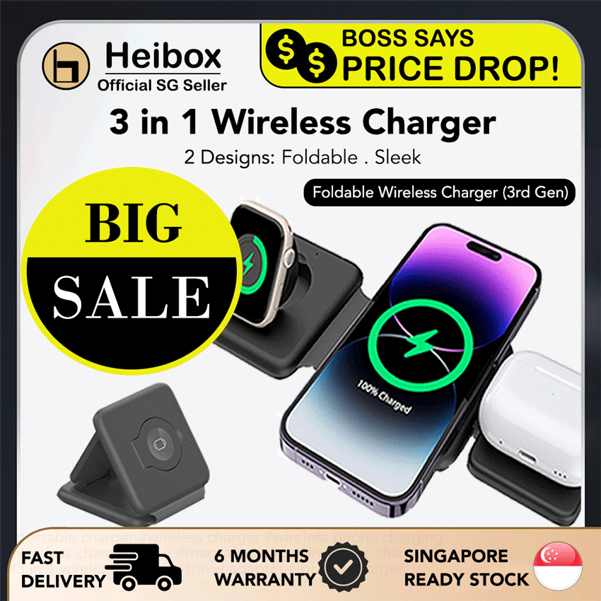Heibox 15W Wireless Charger for IP/Phone/Earphone/iWatch, QC 3.0, Portable, Foldable