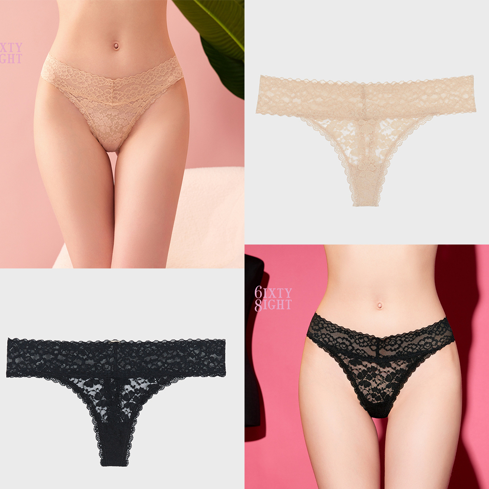 6IXTY8IGHT V Design Lace Panties Low rise Thong Panty Minimal coverage  Women Girl Underwear PT12153