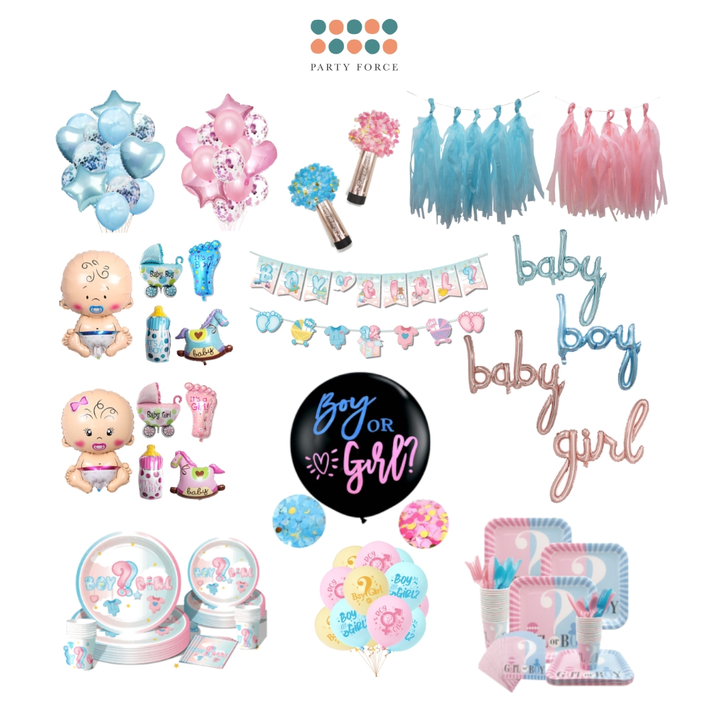 [SG SELLER] Gender Reveal Balloon Tableware Baby Boy or Girl Banner for