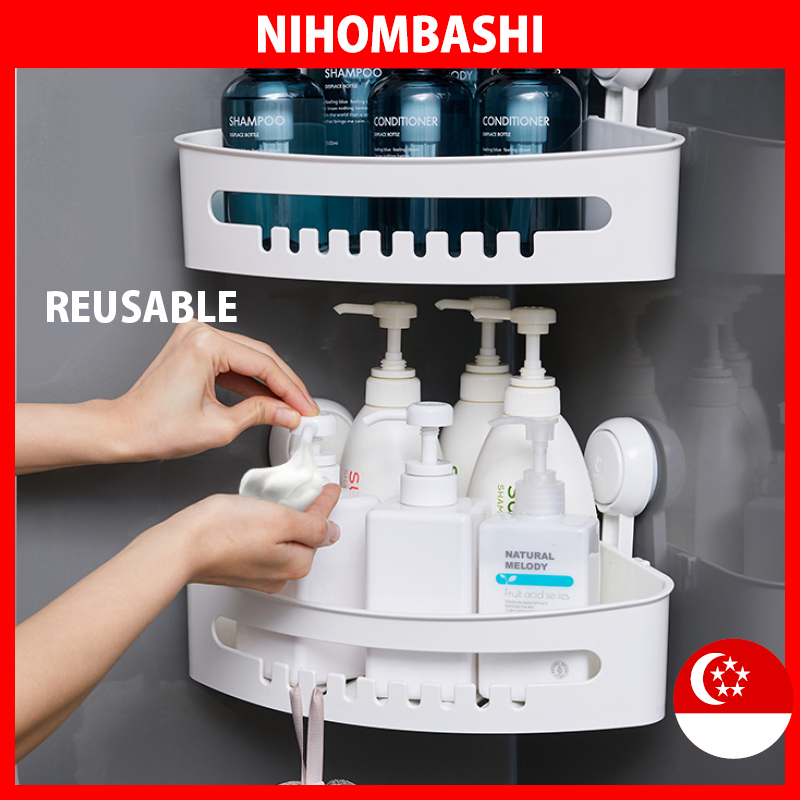 [SG Seller] Bathroom Suction Rack Shower Corner Storage Organizer Heavy ...