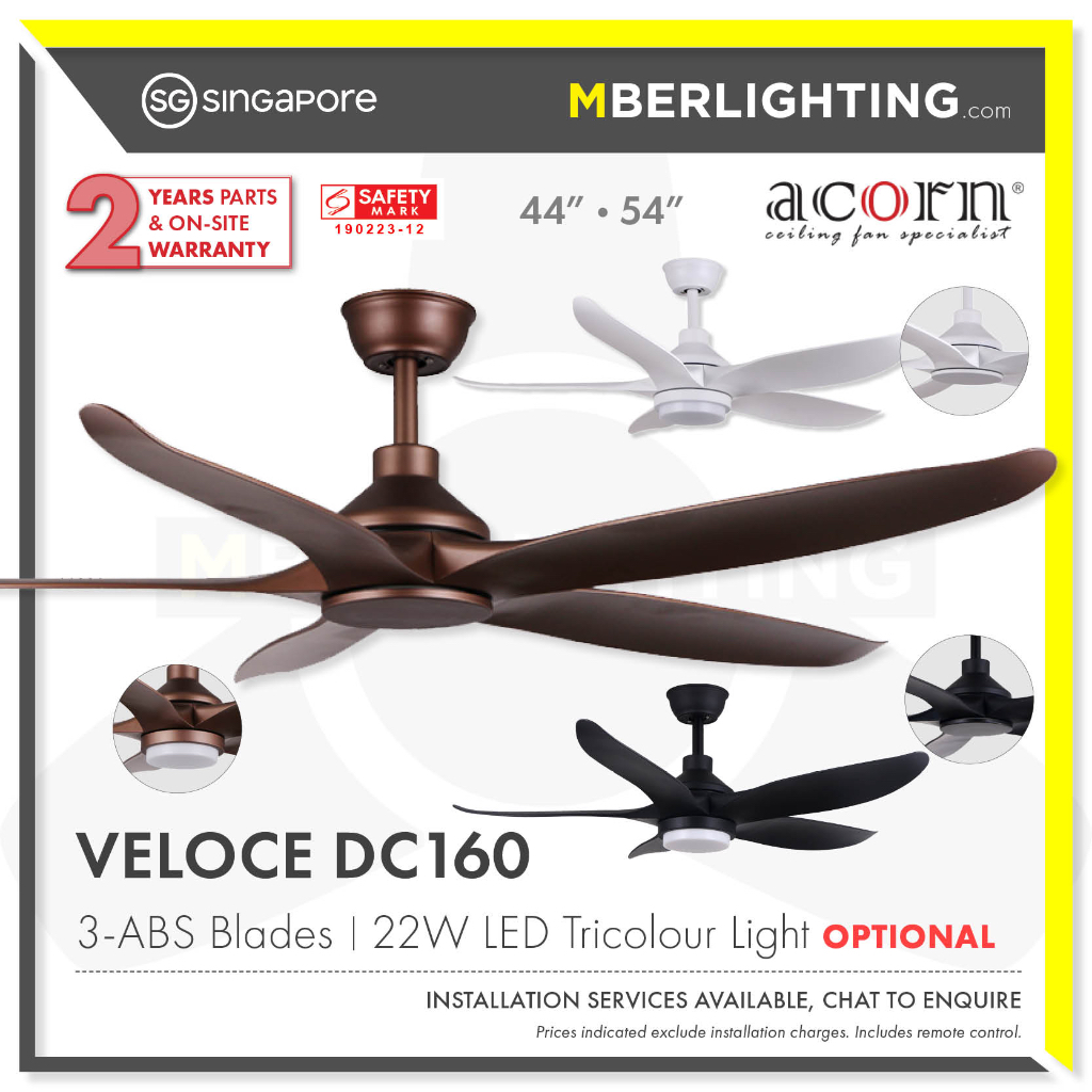 ACORN DC160Veloce 44/54inch 5ABSBlades DC Ceiling Fan With Optional
