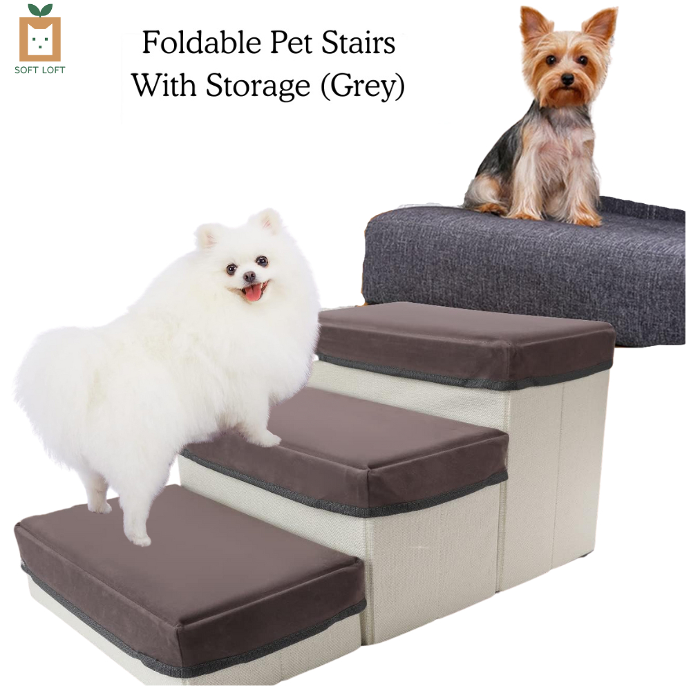 Pet Stairs With Storage, 3 Step Pet Stairs with 3 Storage Space Folding