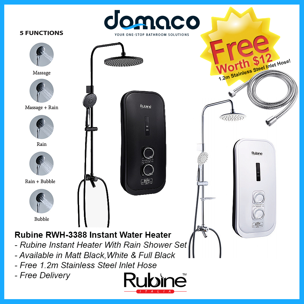 Rubine RWH-3388 in White or Full Black Edition Instant Heater With DC ...