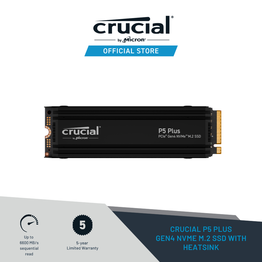 Crucial P5 Plus 1TB Gen4 NVMe M.2 SSD with Heatsink